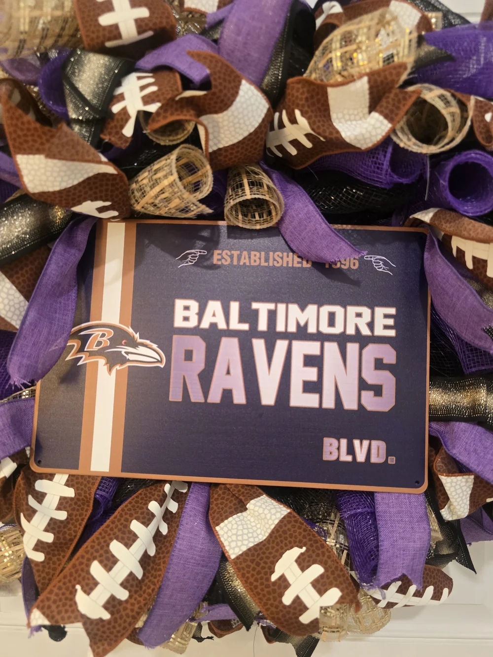Baltimore Ravens Purple Football Wreath